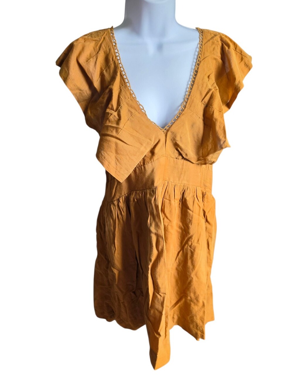 Anthropologie Mini Brown Dress Short Sleeve V Neck Size PS